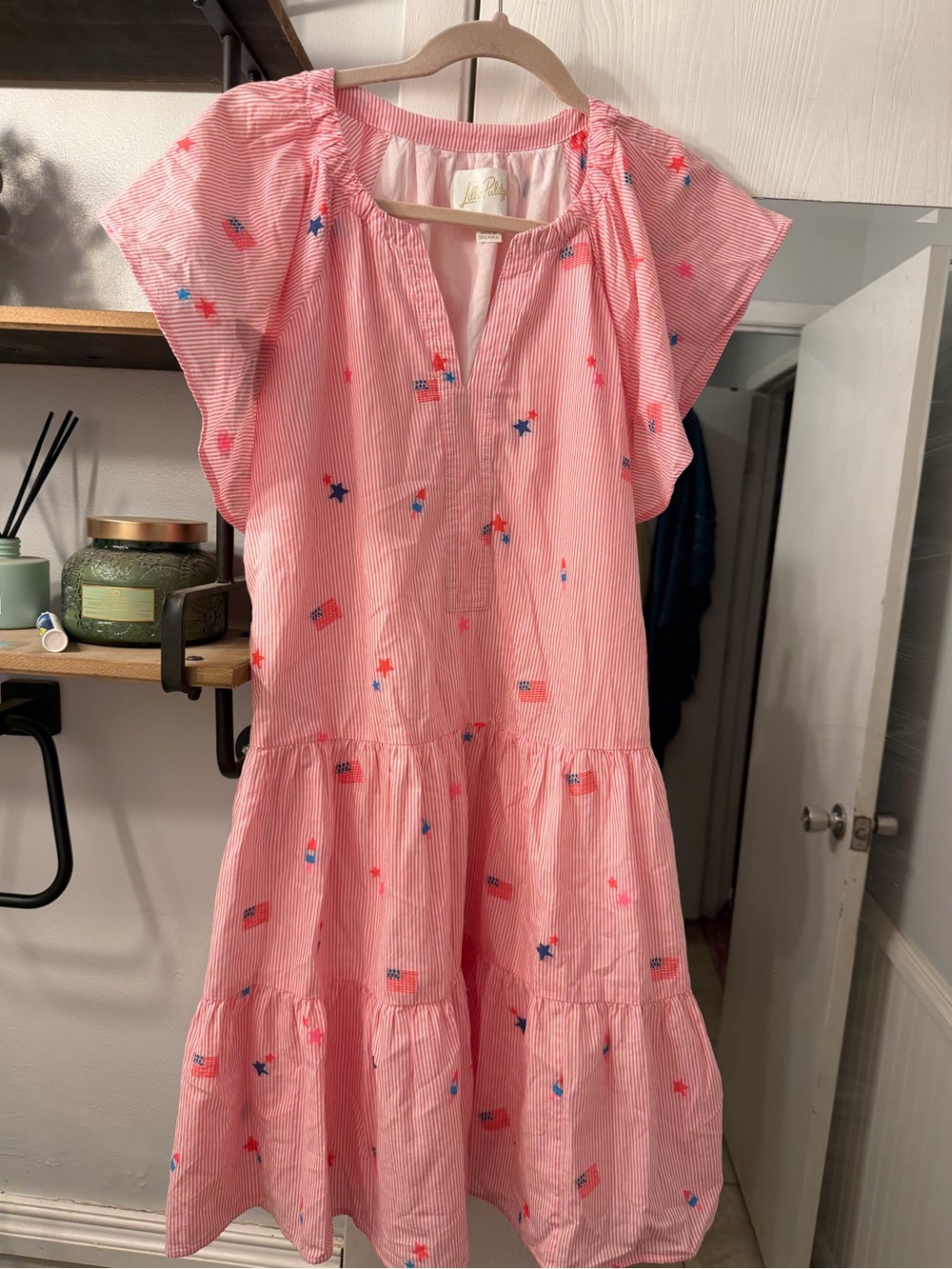 Lilly Pulitzer Pink Striped Flag & Star Tiered Dress